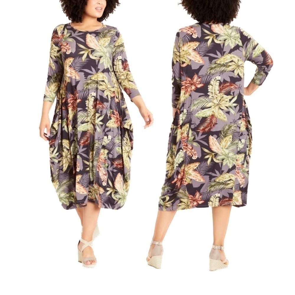 EVANS Amethyst Karina Knit Print 3/4 Sleeve Midi Dress 4A02.4